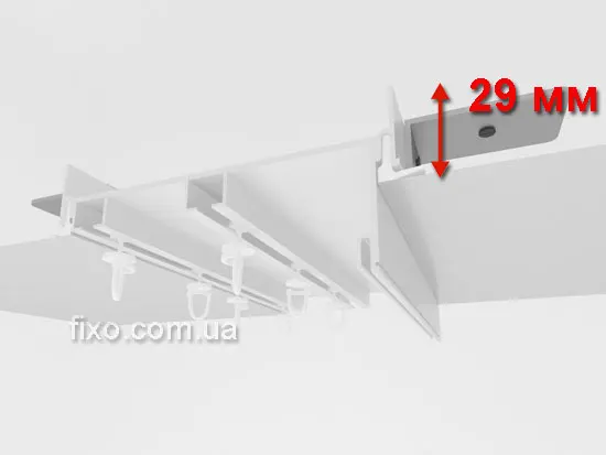 вбудований в натяжну стелю карниз з планкою, яка закриває гачки