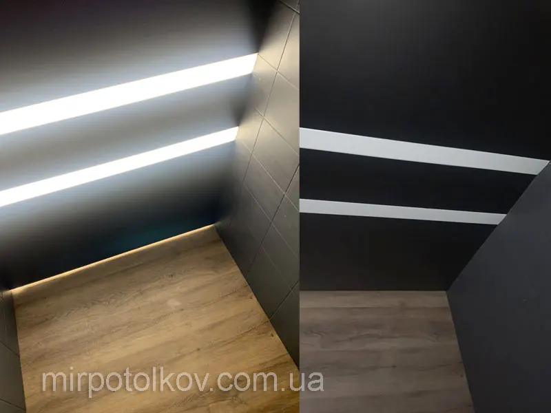 чорний матова стеля і світлові лінії з полікарбонату