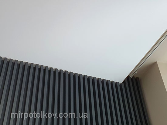 фарбовані рейки на стіні до натяжної стелі