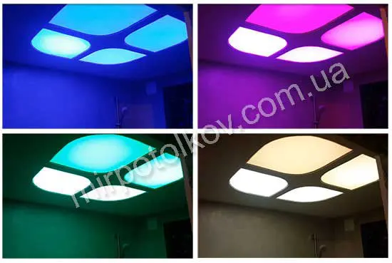 кольорове приховане підсвічування білої натяжної стелі