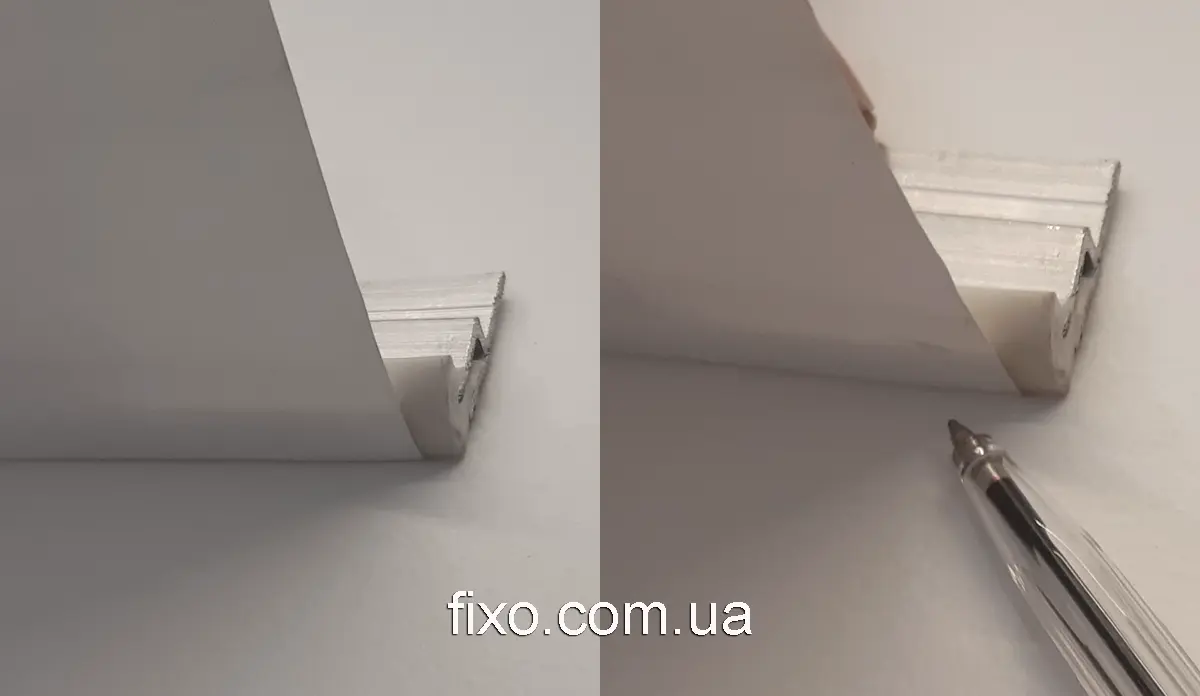 вид в розрізі профіль і гарпун - стик безщілинної стелі зі стіною